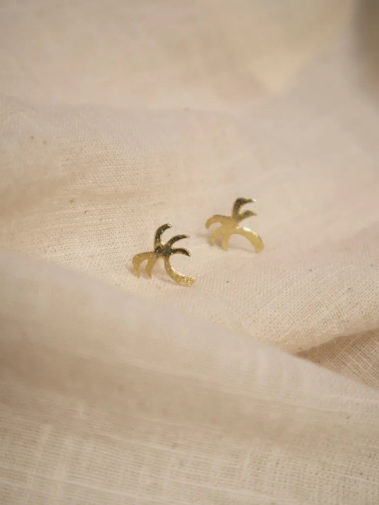 Palm Tree Stud Earrings - Gold