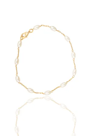 Paperclip Chain Linked Oval Pearl Bracelet (G89/I97/E221)