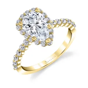 Pear Shaped Classic Halo Engagement Ring - Athena 14k Gold Yellow