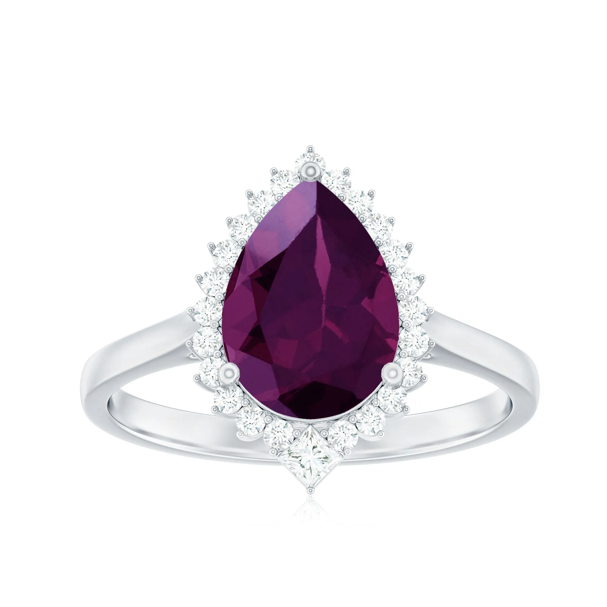 Pear Shaped Rhodolite Cocktail Halo Ring with Diamond