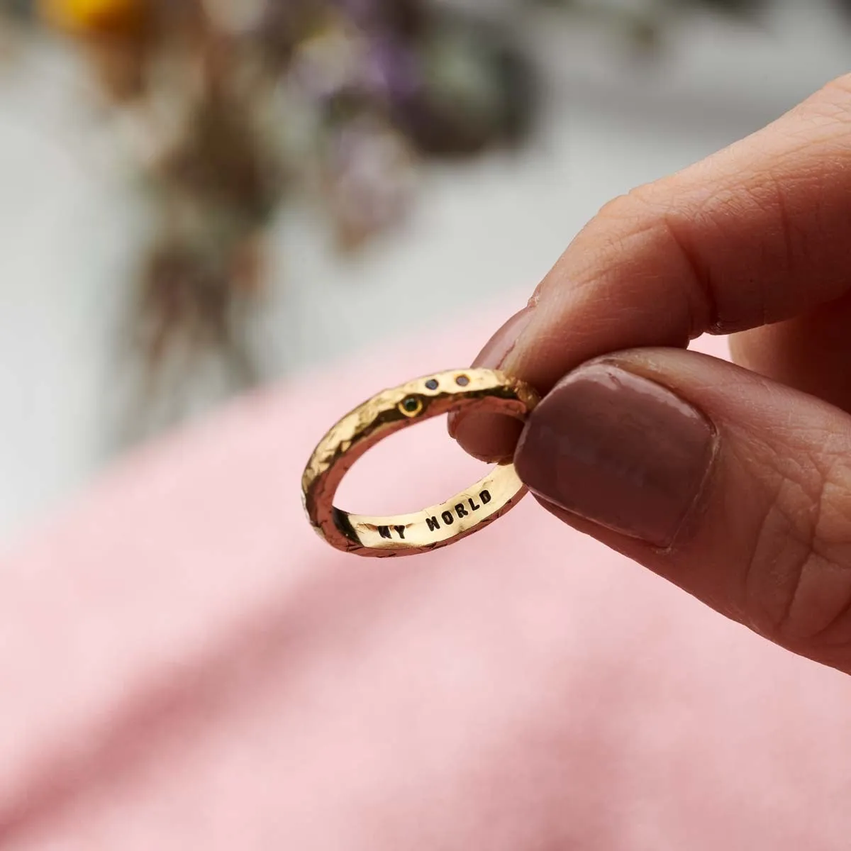 Personalised Textured Confetti Birthstone Ring