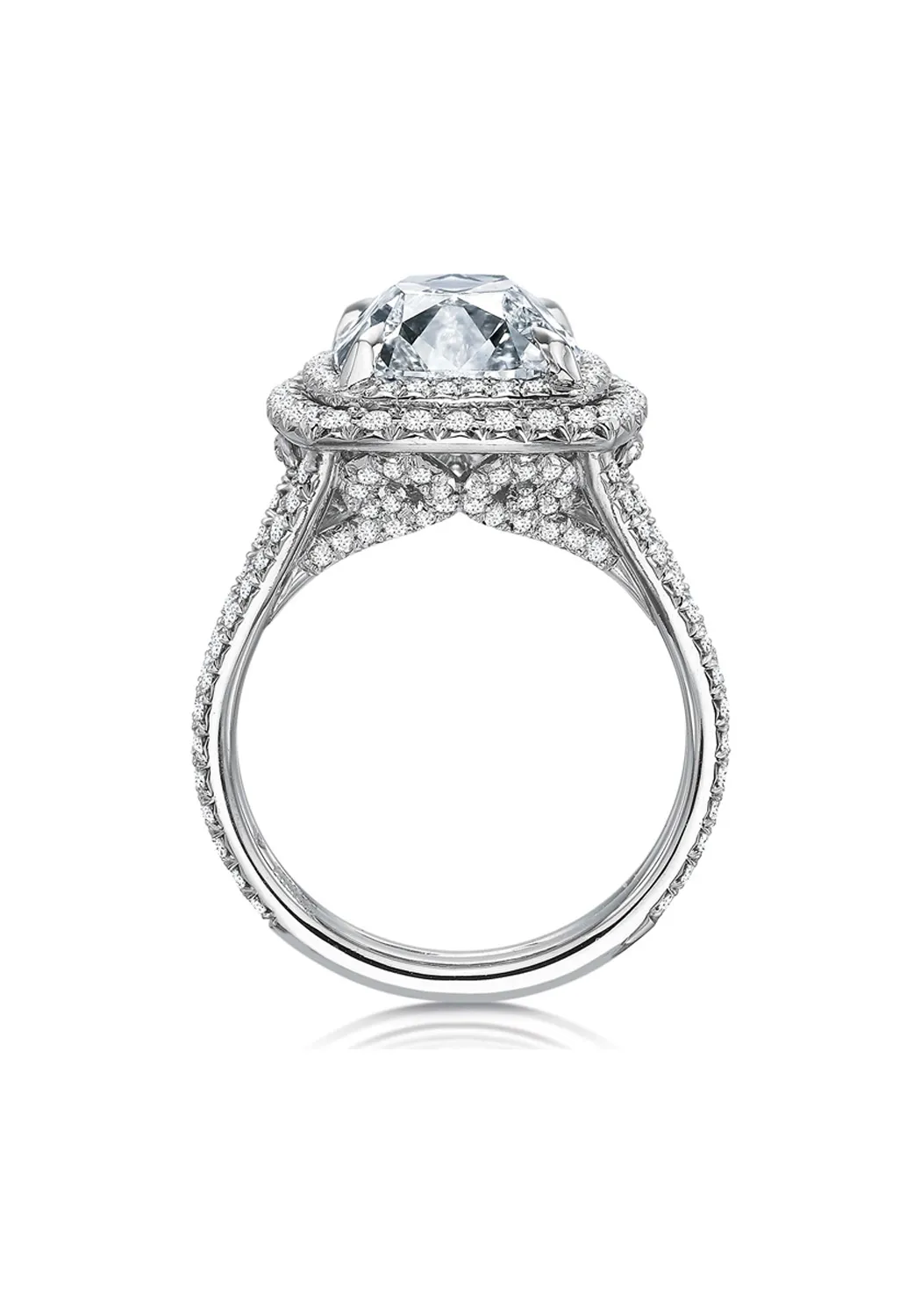 Precision Set Platinum Split Shank Double Halo Semi-Mount Diamond Ring