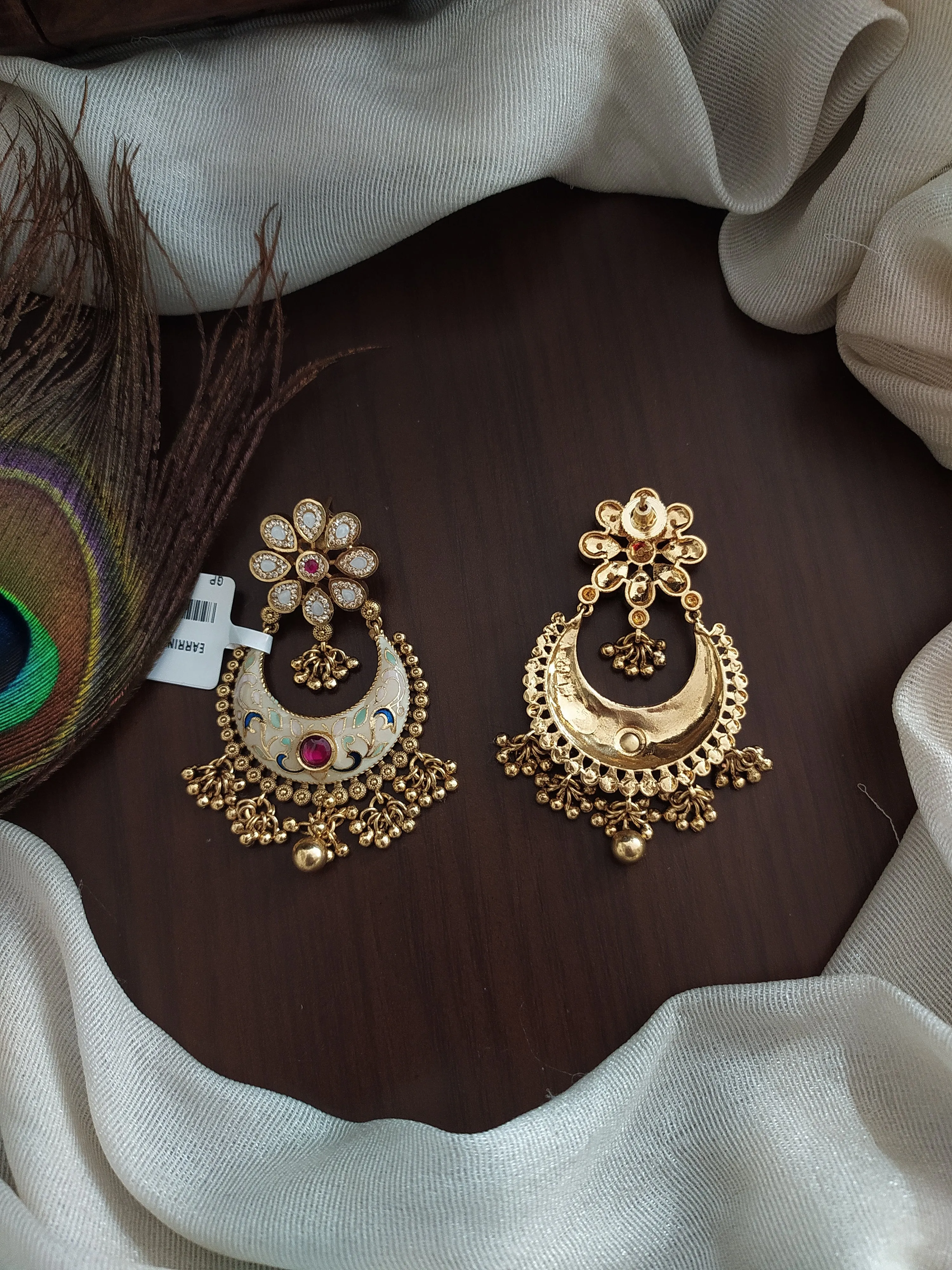 Premium Gold Alike Chandbali Kundan Earrings