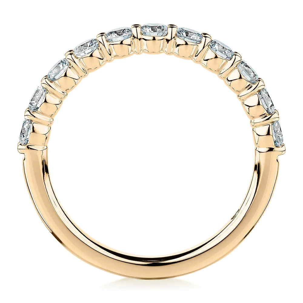 Premium Laboratory Created Diamond, 0.90 carat TW round brilliant wedding or eternity band in 14 carat yellow gold