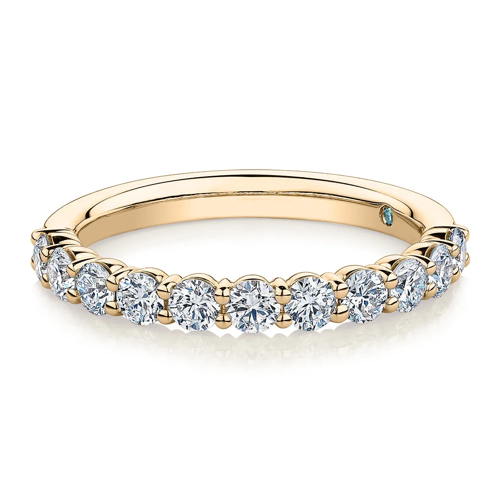 Premium Laboratory Created Diamond, 0.90 carat TW round brilliant wedding or eternity band in 14 carat yellow gold