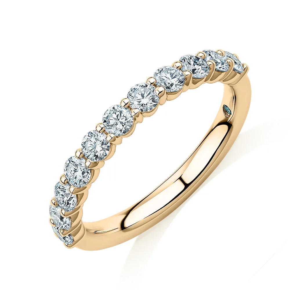 Premium Laboratory Created Diamond, 0.90 carat TW round brilliant wedding or eternity band in 14 carat yellow gold