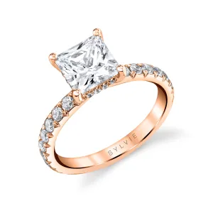 Princess Cut Classic Wide Band Engagement Ring - Malencia 18k Gold Rose