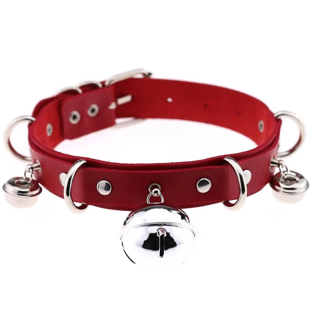 PU Leather Sexy Gothic Choker With Bells And Rivets / Men's And Women's Necklaces