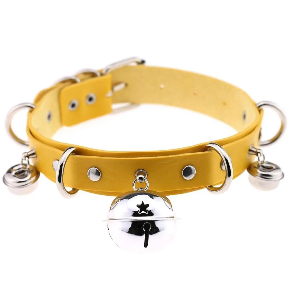 PU Leather Sexy Gothic Choker With Bells And Rivets / Men's And Women's Necklaces