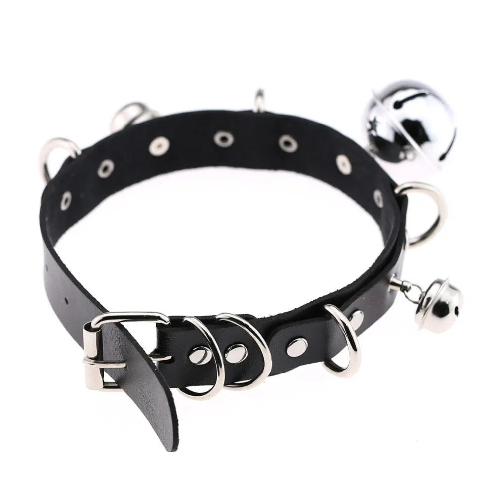 PU Leather Sexy Gothic Choker With Bells And Rivets / Men's And Women's Necklaces