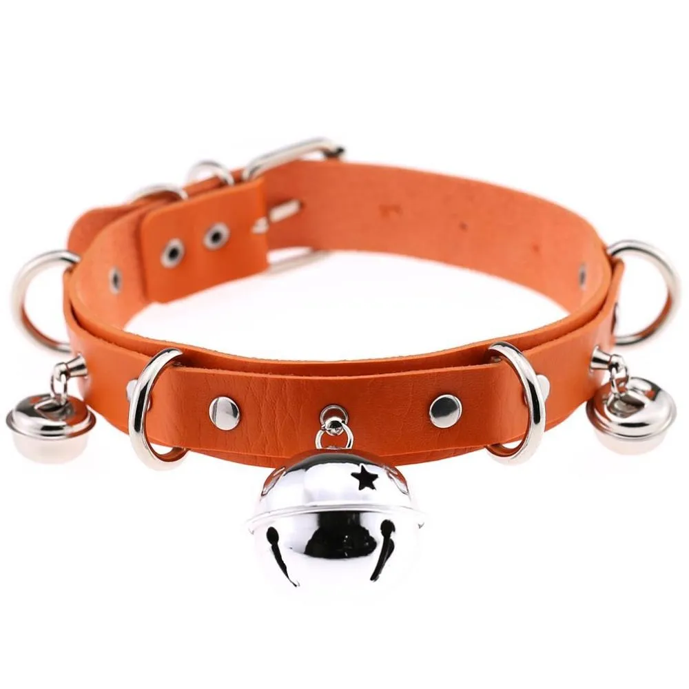 PU Leather Sexy Gothic Choker With Bells And Rivets / Men's And Women's Necklaces