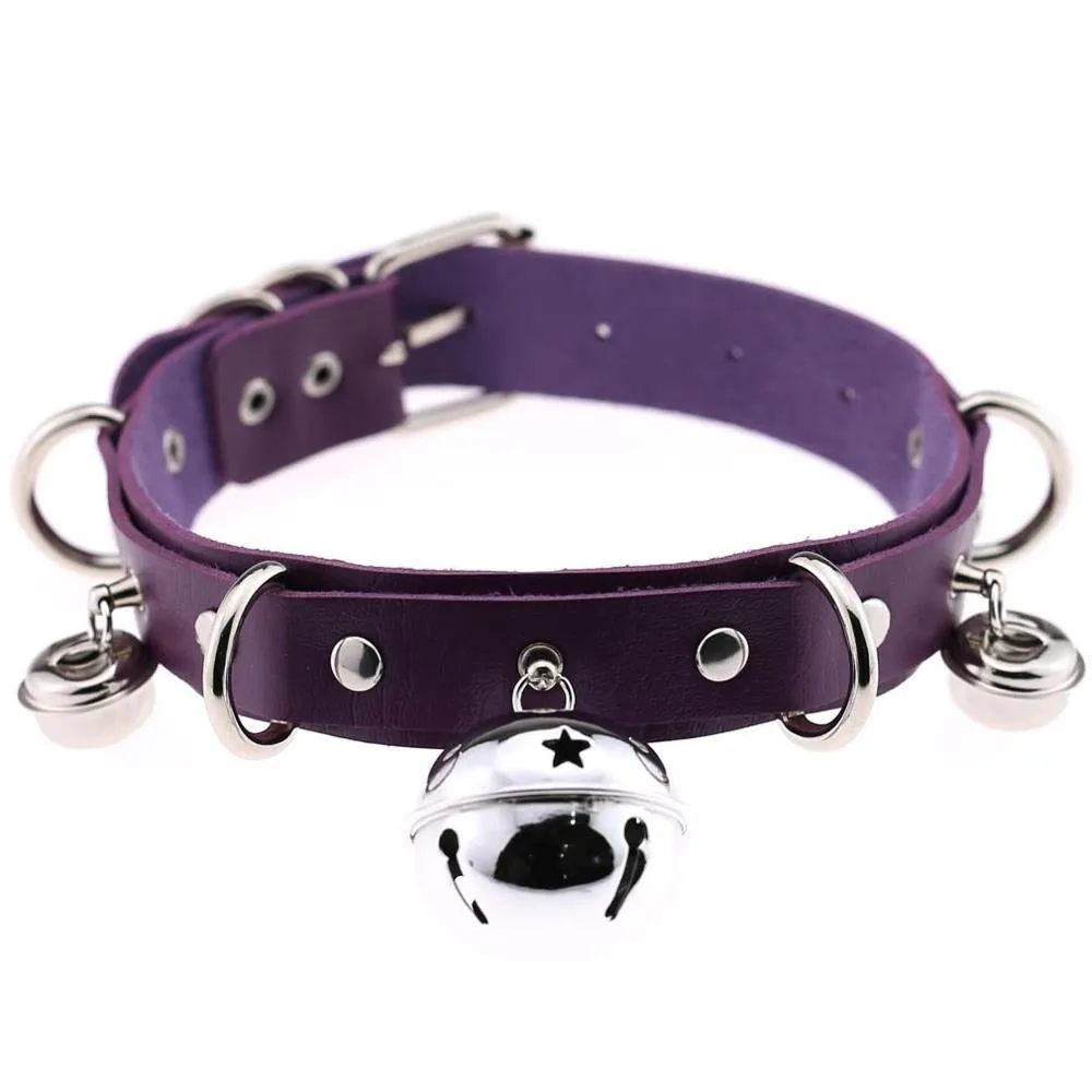 PU Leather Sexy Gothic Choker With Bells And Rivets / Men's And Women's Necklaces