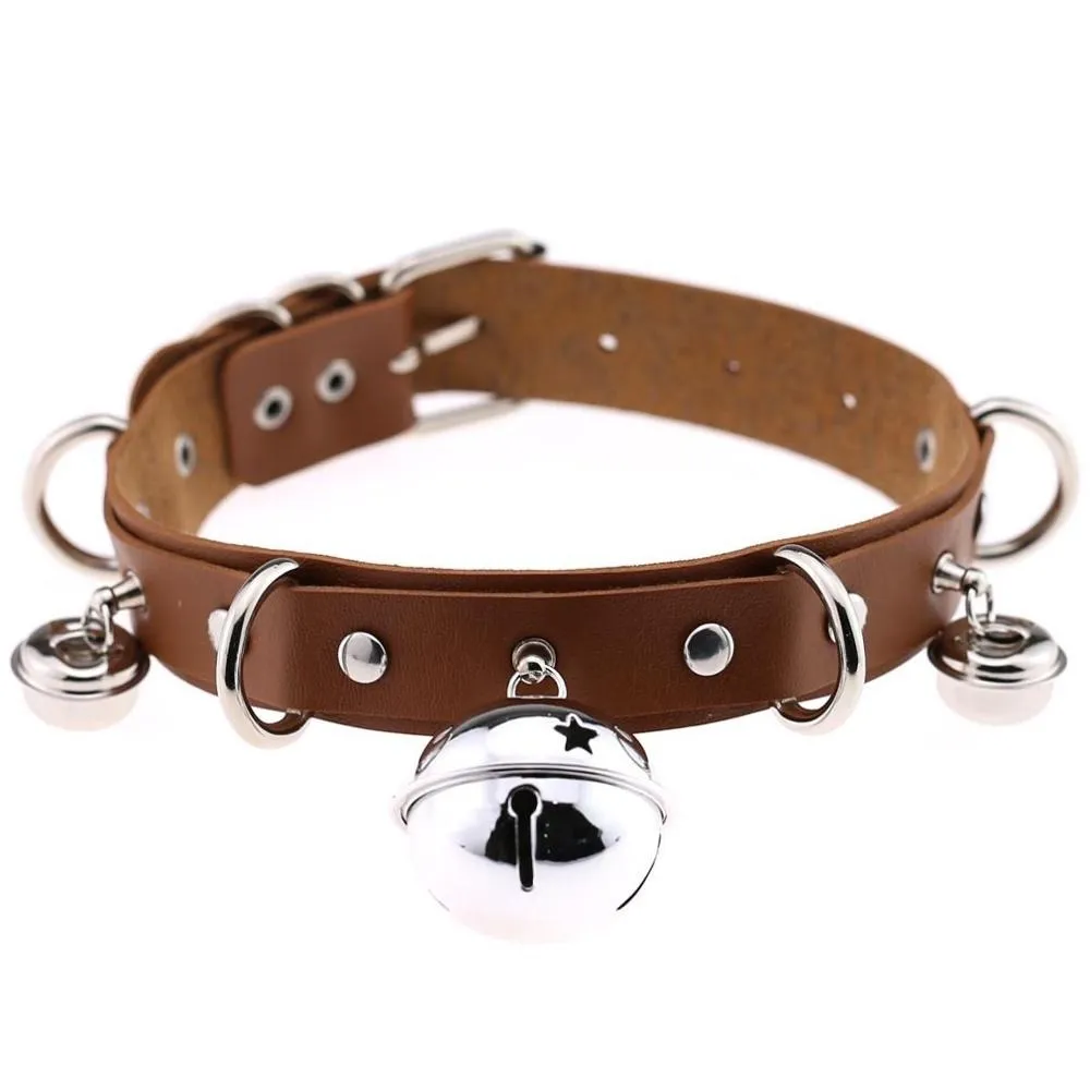 PU Leather Sexy Gothic Choker With Bells And Rivets / Men's And Women's Necklaces