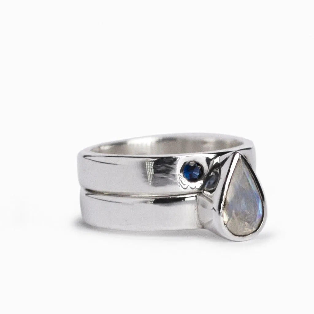 Rainbow Moonstone & Sapphire Ring