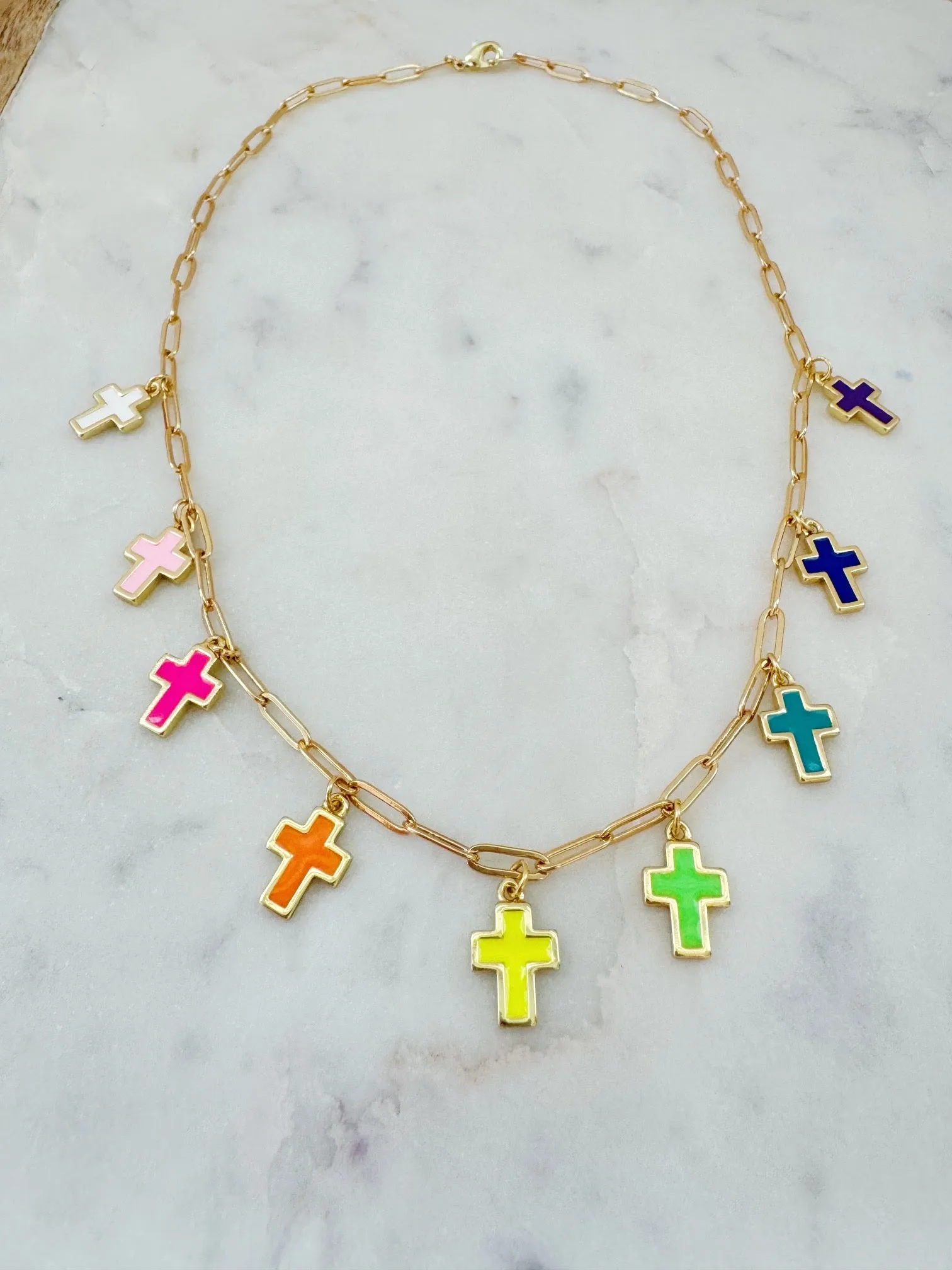 Religious Charm Necklace, Colorful Cross Religious Jewelry