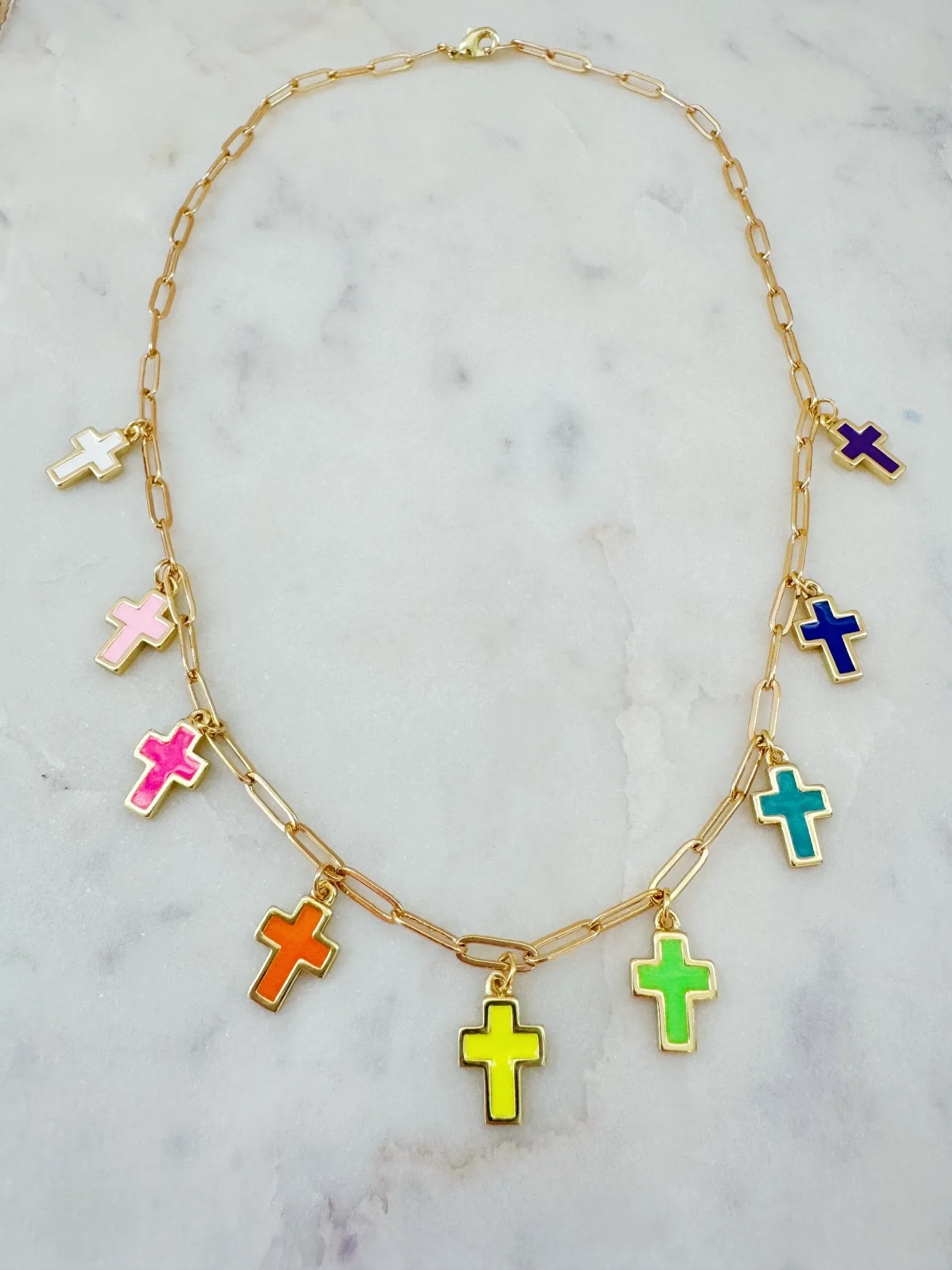 Religious Charm Necklace, Colorful Cross Religious Jewelry