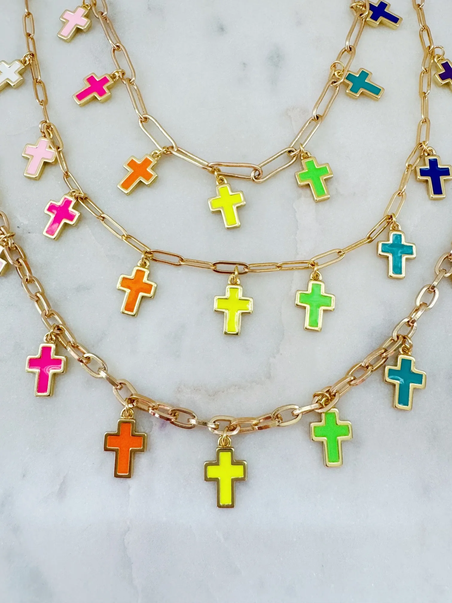 Religious Charm Necklace, Colorful Cross Religious Jewelry