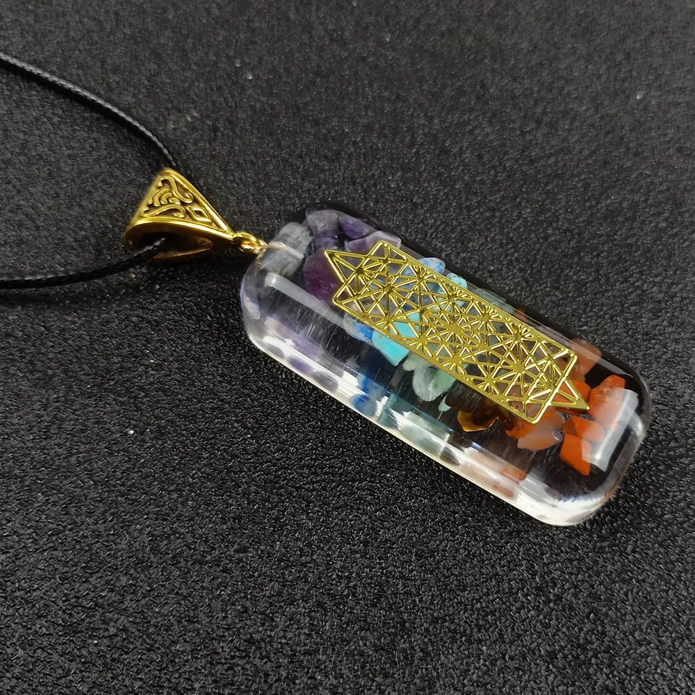 Retro Reiki Healing Colorful Chips Stone Natural Chakra Orgone Energy Pendant Necklace Pendulum Amulet Orgonite Crystal Necklace