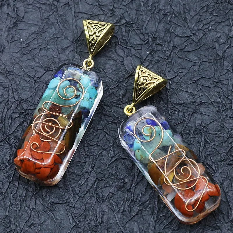 Retro Reiki Healing Colorful Chips Stone Natural Chakra Orgone Energy Pendant Necklace Pendulum Amulet Orgonite Crystal Necklace