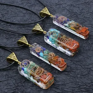 Retro Reiki Healing Colorful Chips Stone Natural Chakra Orgone Energy Pendant Necklace Pendulum Amulet Orgonite Crystal Necklace