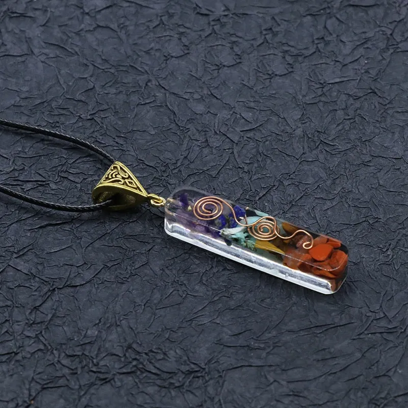 Retro Reiki Healing Colorful Chips Stone Natural Chakra Orgone Energy Pendant Necklace Pendulum Amulet Orgonite Crystal Necklace