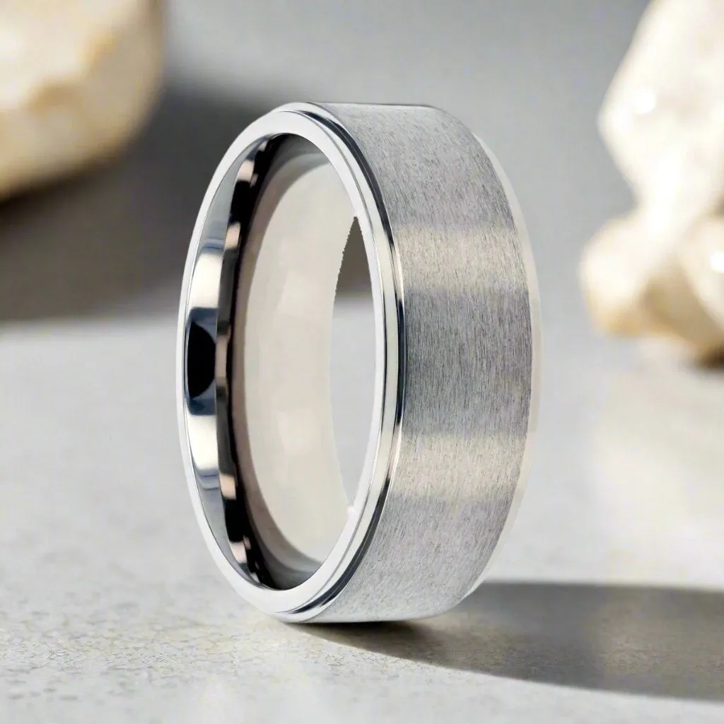 RHINOX | Titanium Ring - Brushed Raised Center with Stepped Edges