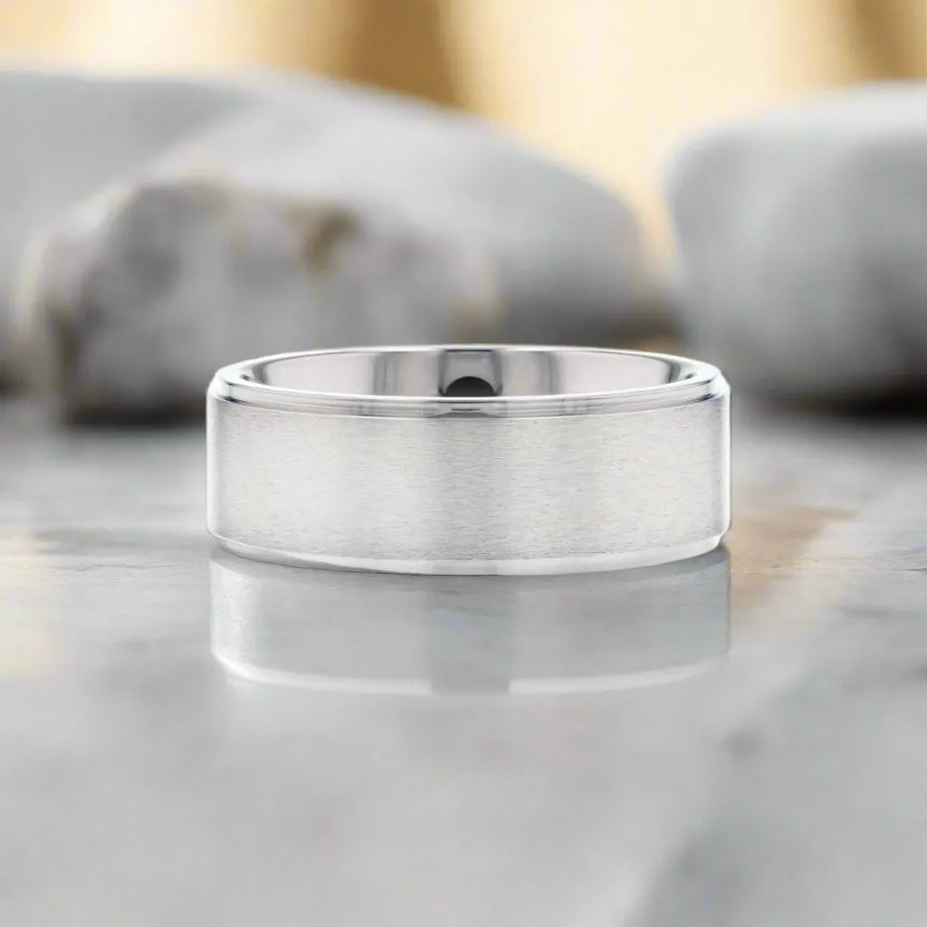 RHINOX | Titanium Ring - Brushed Raised Center with Stepped Edges