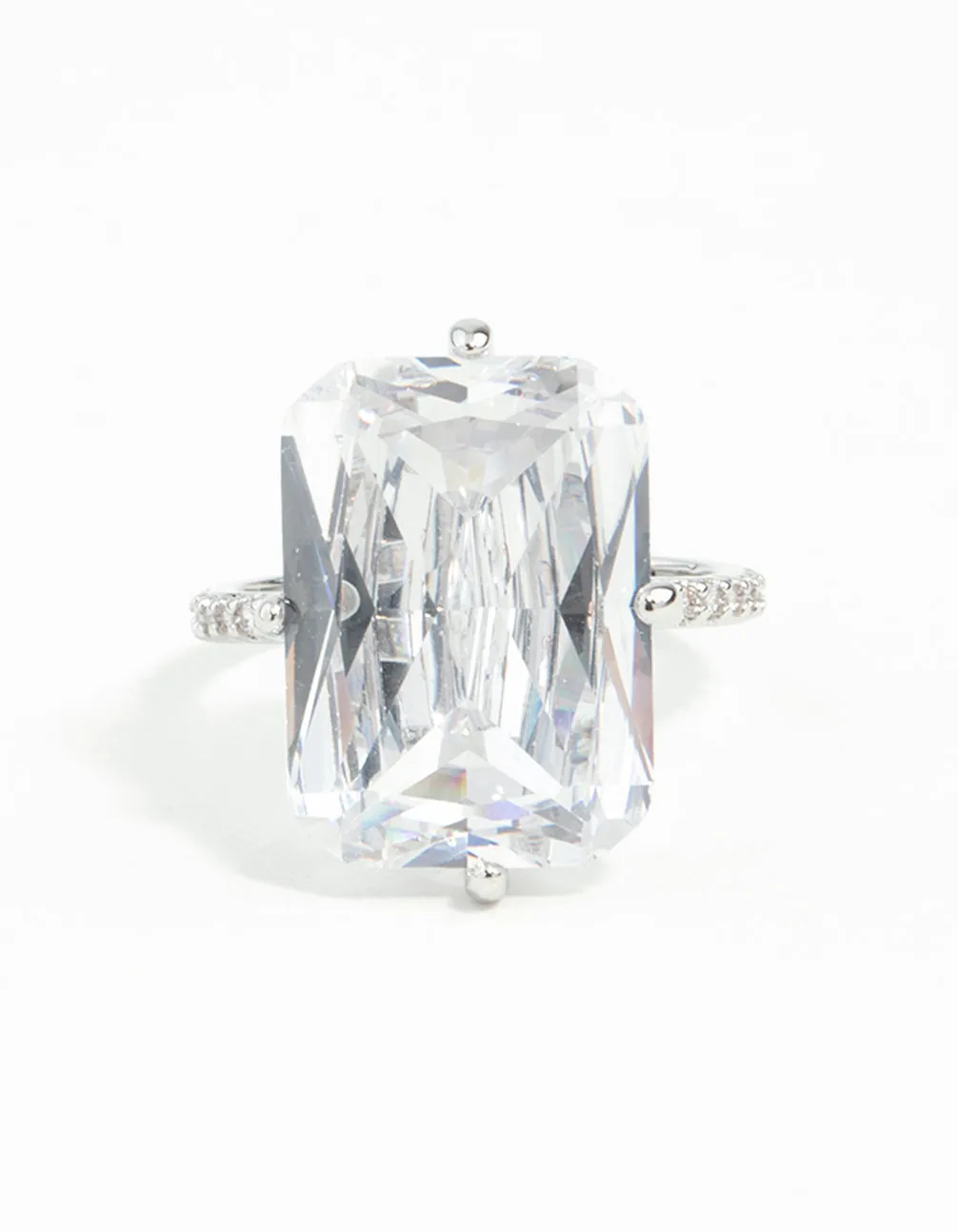 Rhodium Rectangle Celebrity Engagement Ring