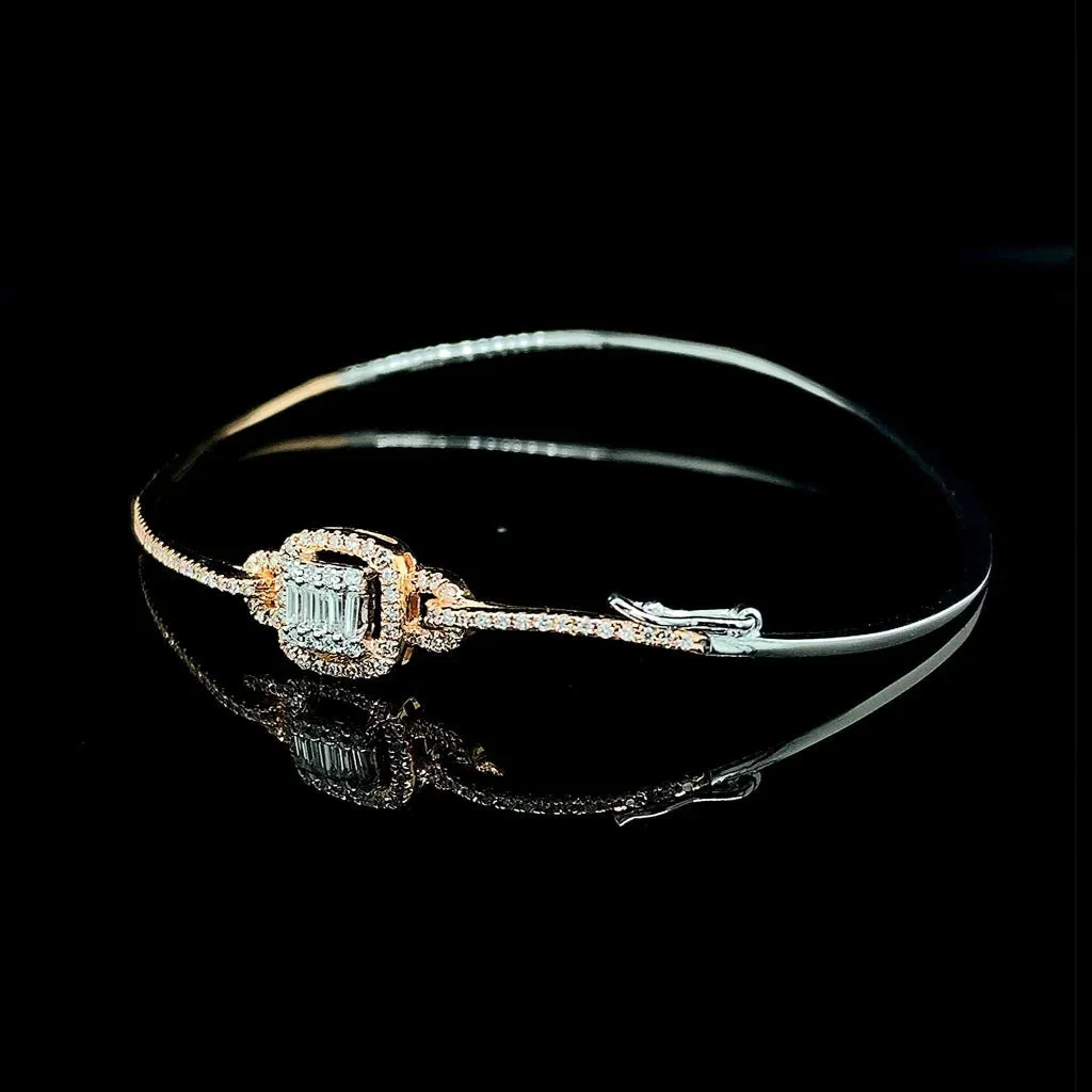 Rose Cushion Paved Diamond Bangle 14kt