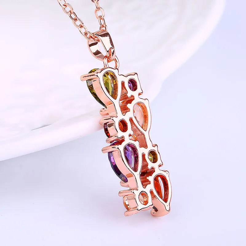 Rose Gold Plated Jewelry Sets with Earring/Necklace Multicolor AAA Zircon Stone Women Engagement Wedding Jewelry Set