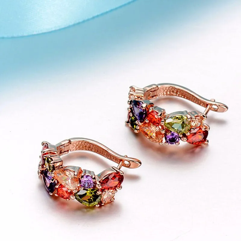 Rose Gold Plated Jewelry Sets with Earring/Necklace Multicolor AAA Zircon Stone Women Engagement Wedding Jewelry Set