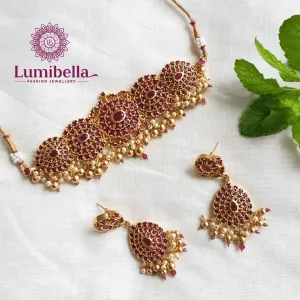 Ruby Handset Choker With Earrings