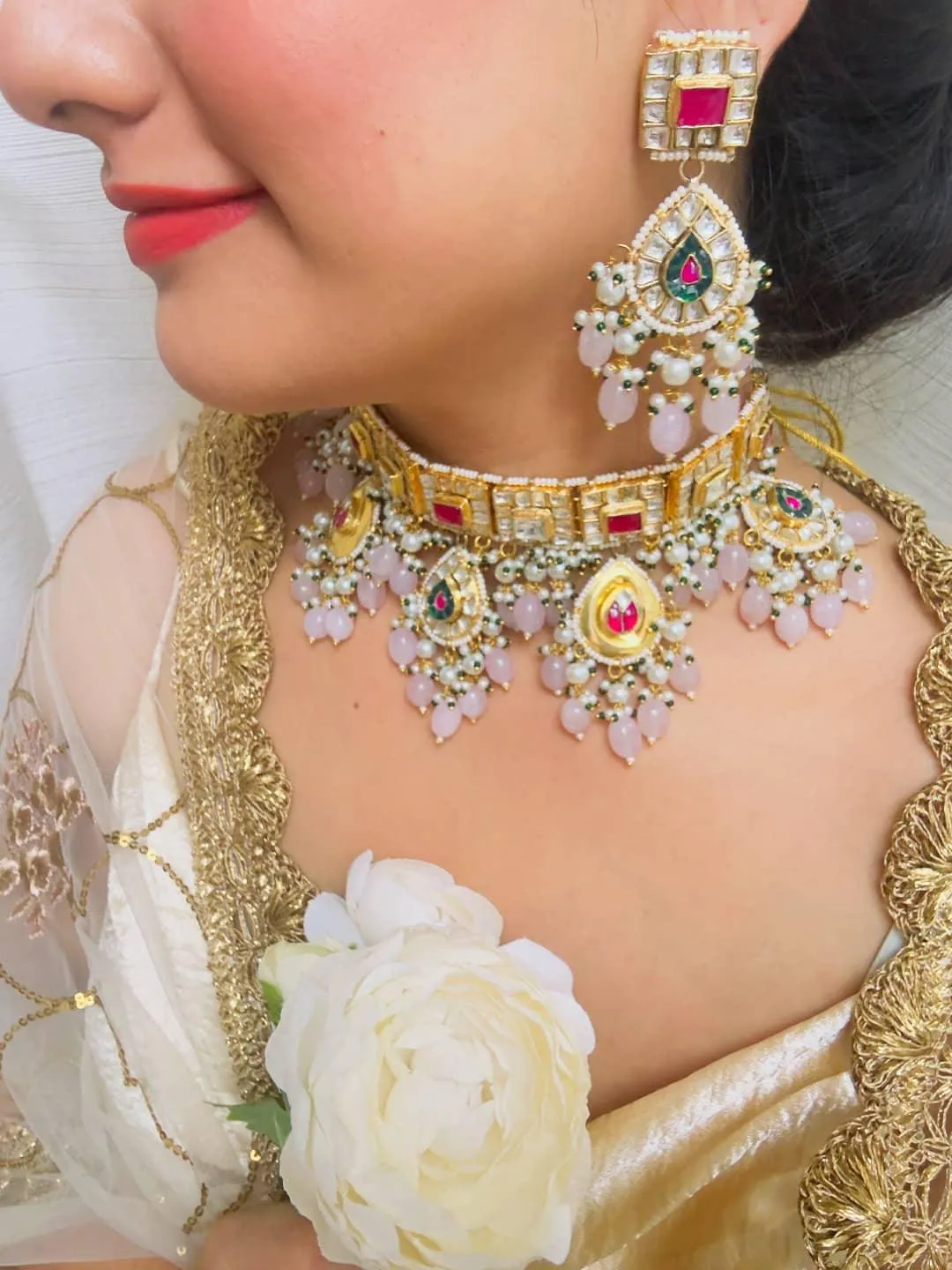 Ruby Studded Pachi Kundan Drop Necklace