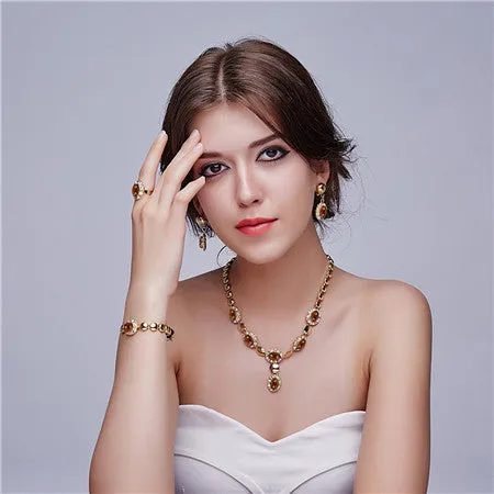 Sapphire Beads Collares Jewelry Sets For Women Fine Accessories Wedding Bridal Pendant Statement CZ Diamond Necklace Earrings