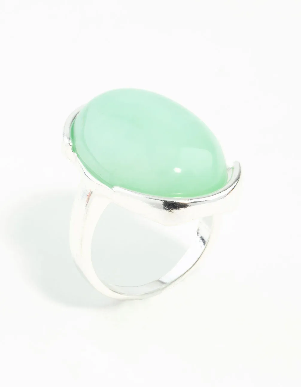 Silver Blue Synthetic Opal Stone Ring