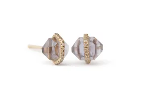 Small Micropave Bezel Wrapped Herkimer cut Iolite Stud Earrings