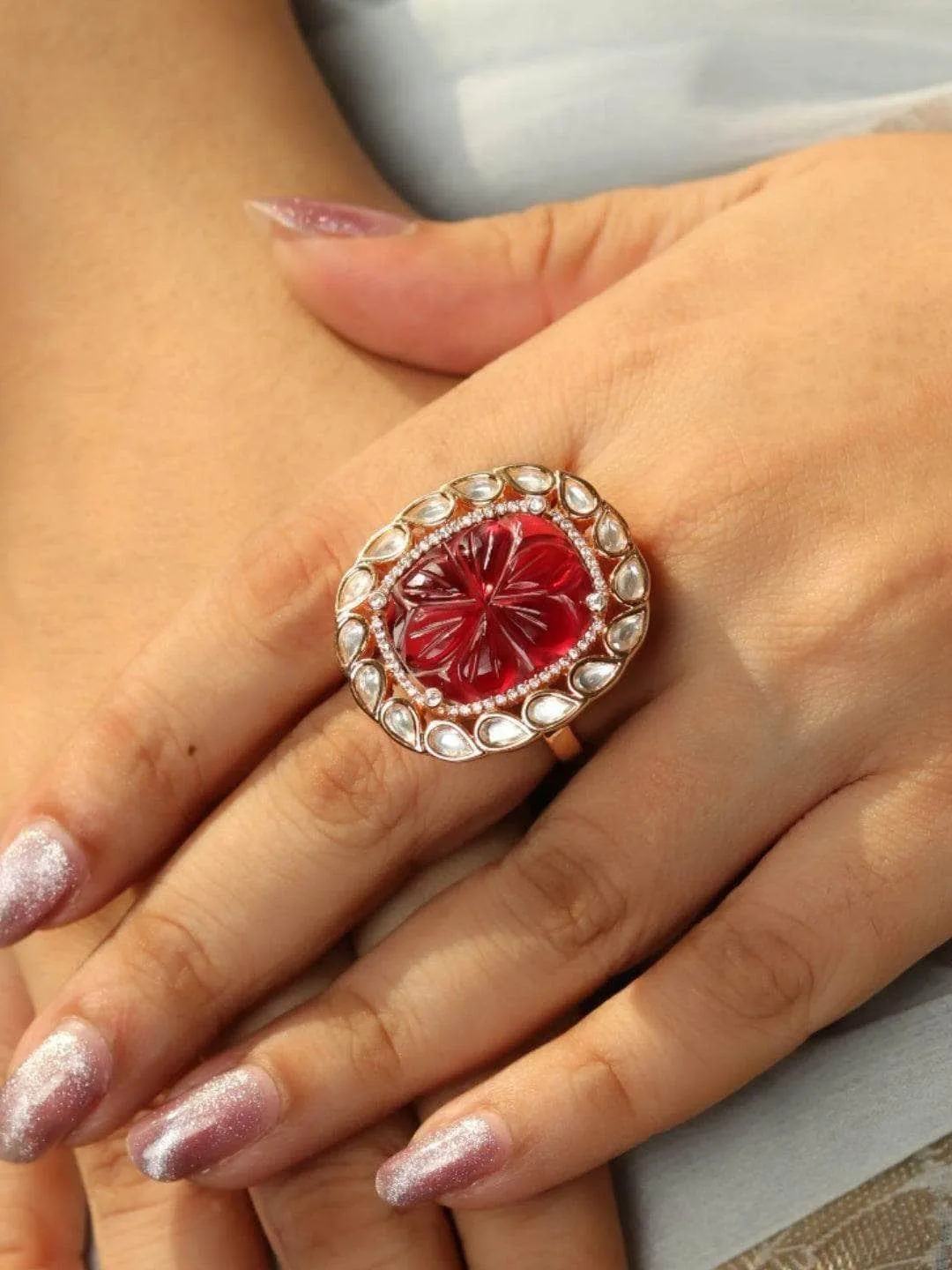 Sonali Bendre In Kundan Ruby Ring Red