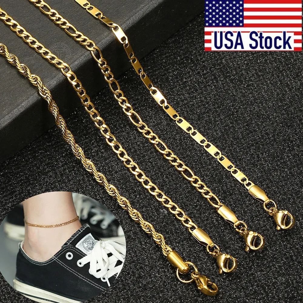 Stainless Steel Link Chain Anklet (Gold Plated)