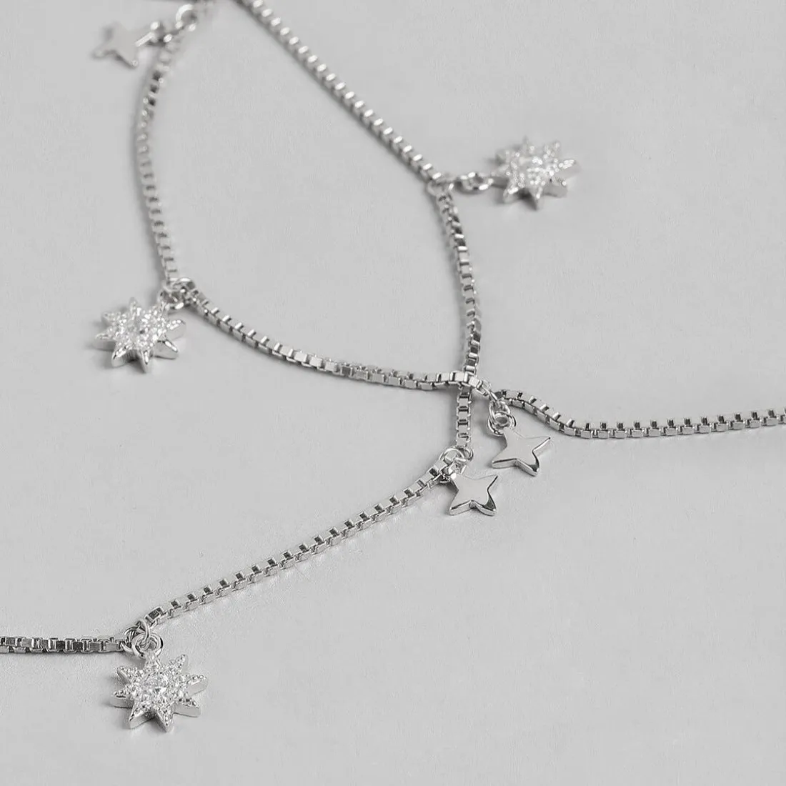 Starry Night Sky 925 Sterling Silver Rhodium-Plated Star Pattern Anklets