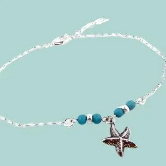 Sterling Silver Anklet for Women with the Sea Star charms