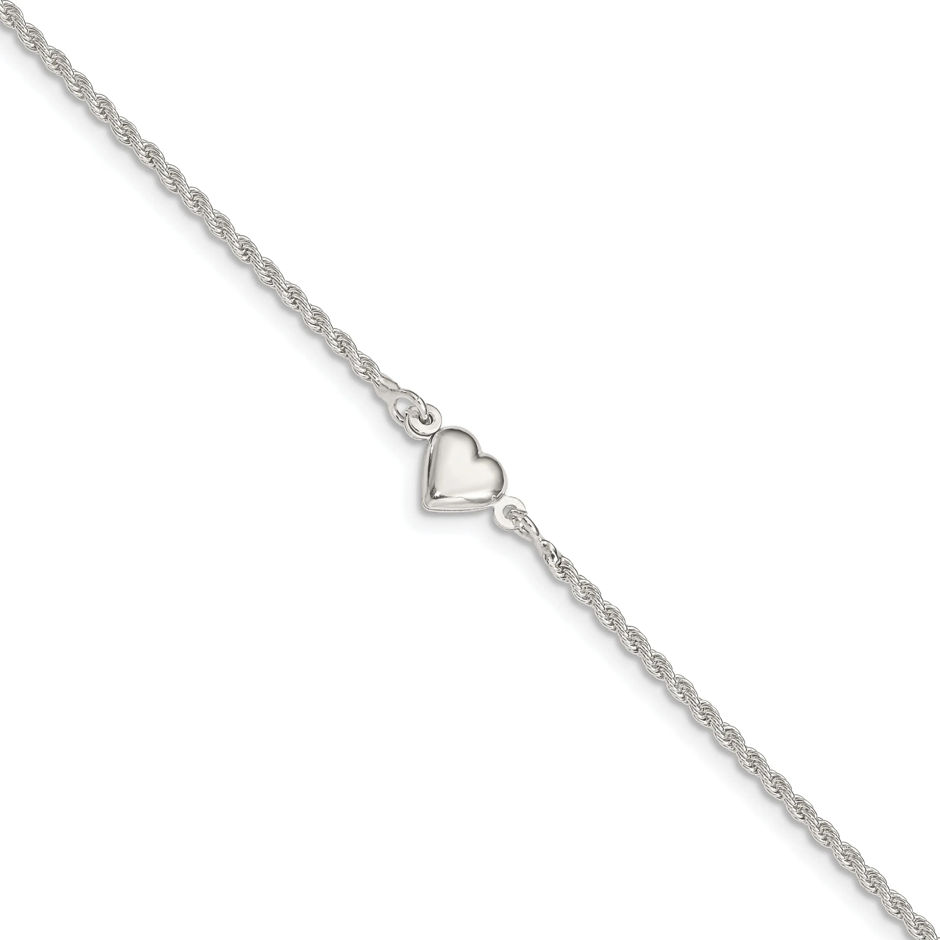 Sterling Silver Puffed Heart Anklet