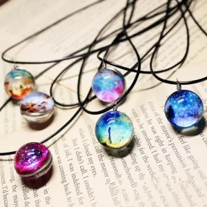 Super Cute Harajuku Planet and Stars Glass Ball Galaxy Necklaces