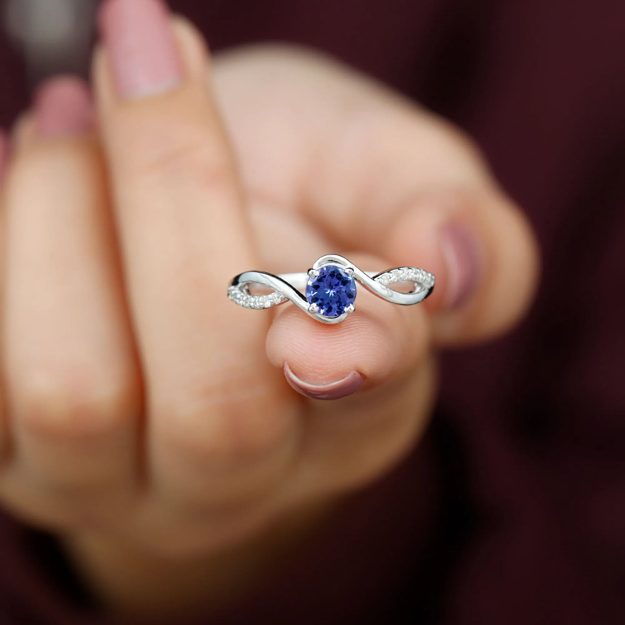 Tanzanite and Diamond Solitaire Bypass Ring