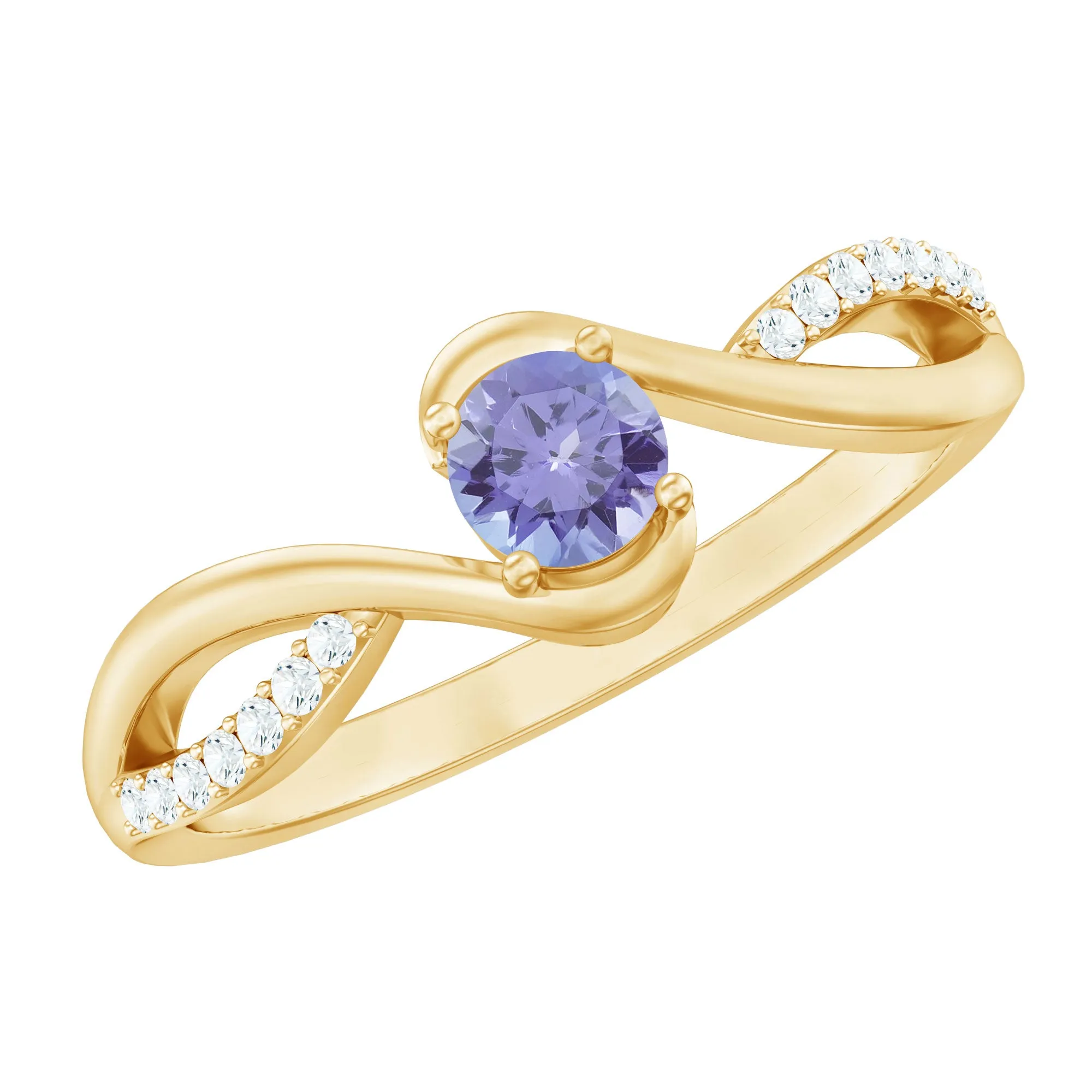 Tanzanite and Diamond Solitaire Bypass Ring