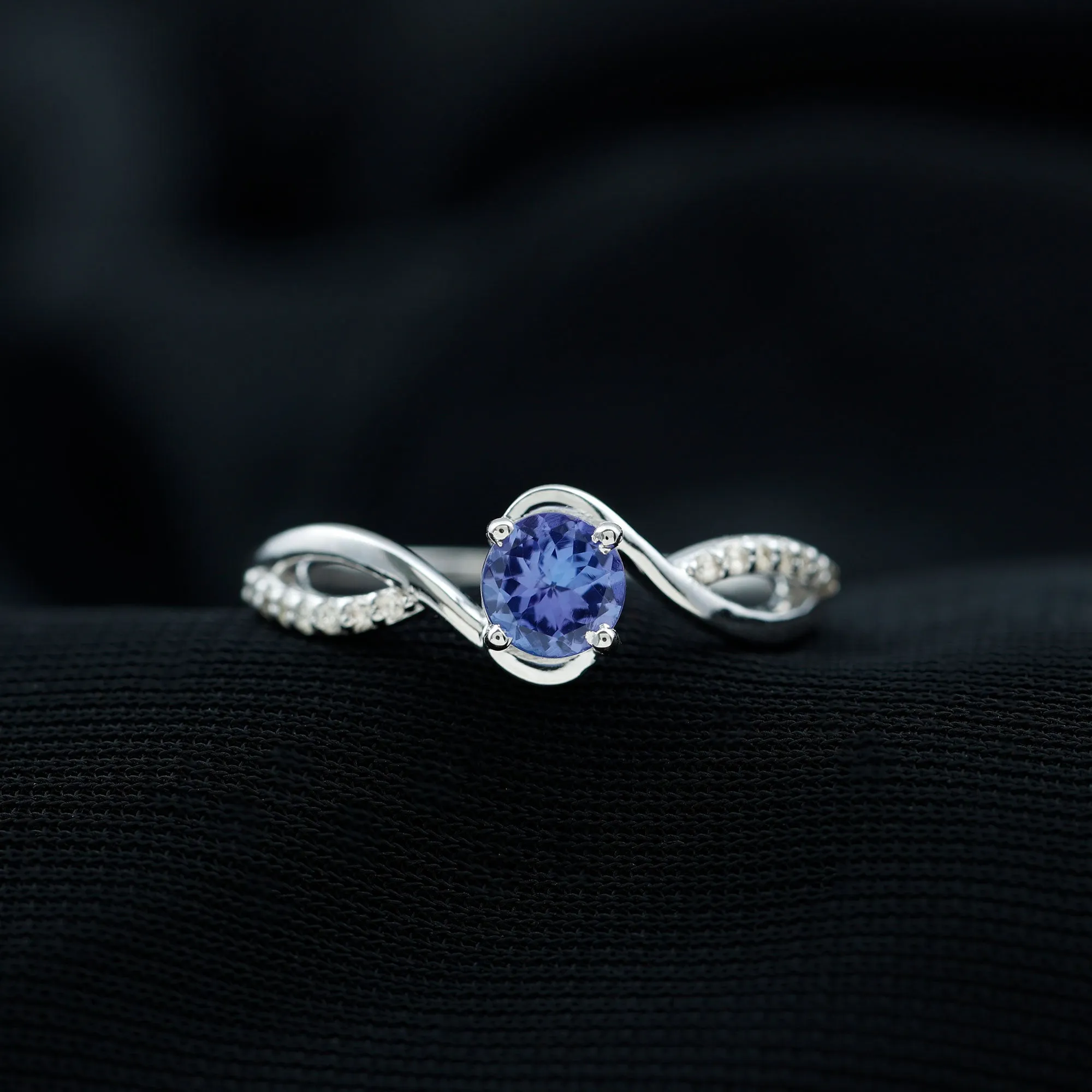 Tanzanite and Diamond Solitaire Bypass Ring