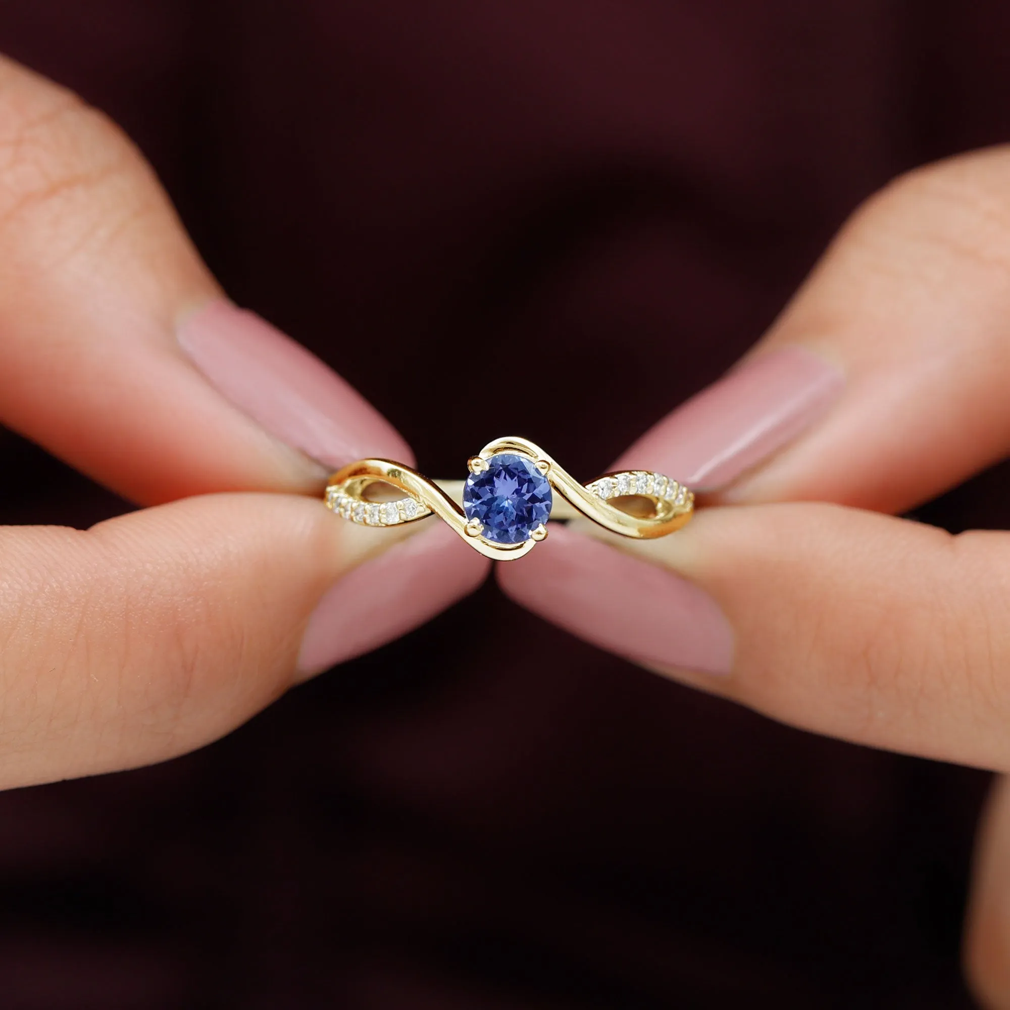 Tanzanite and Diamond Solitaire Bypass Ring