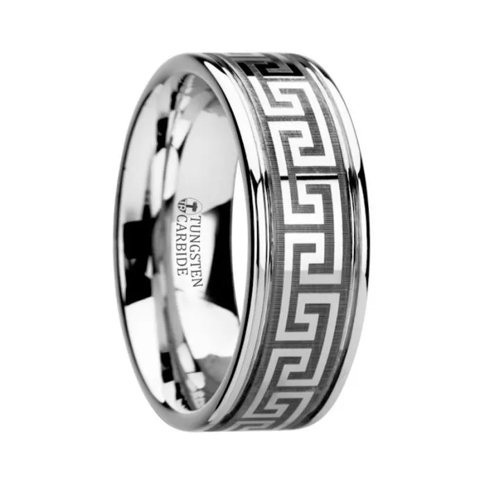 THASOS | Tungsten Ring Greek Key Meander Design