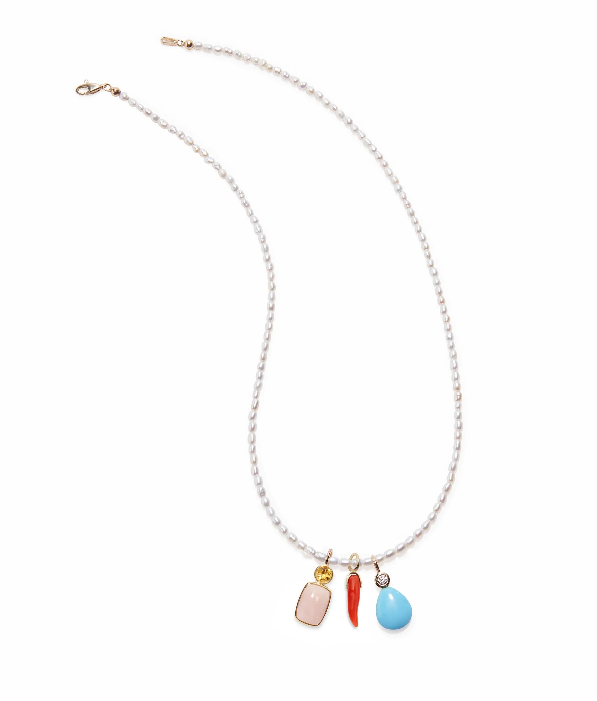 Tiny Beaded 14k Gold Necklace in Pearl