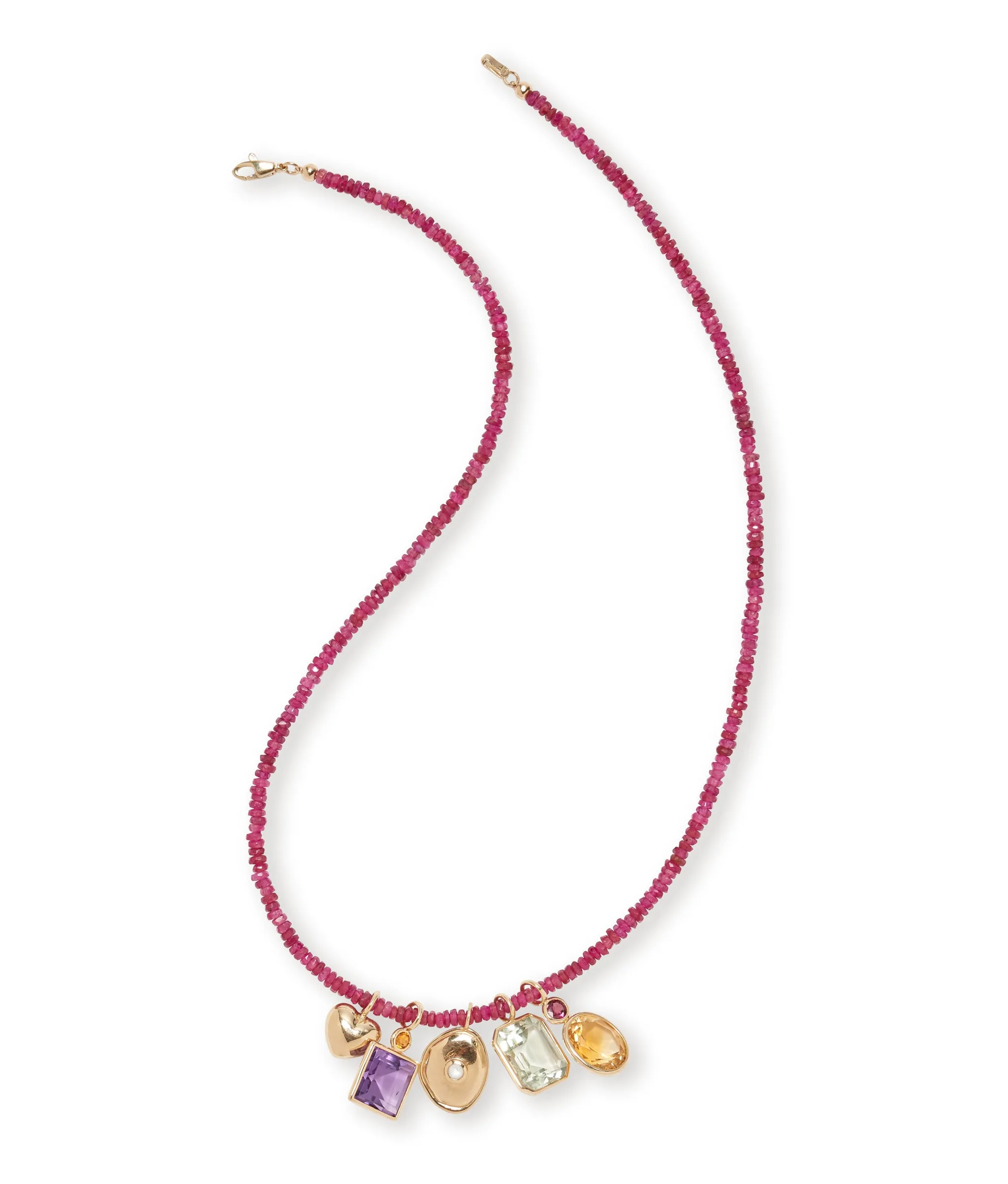 Tiny Beaded 14k Gold Necklace in Ruby