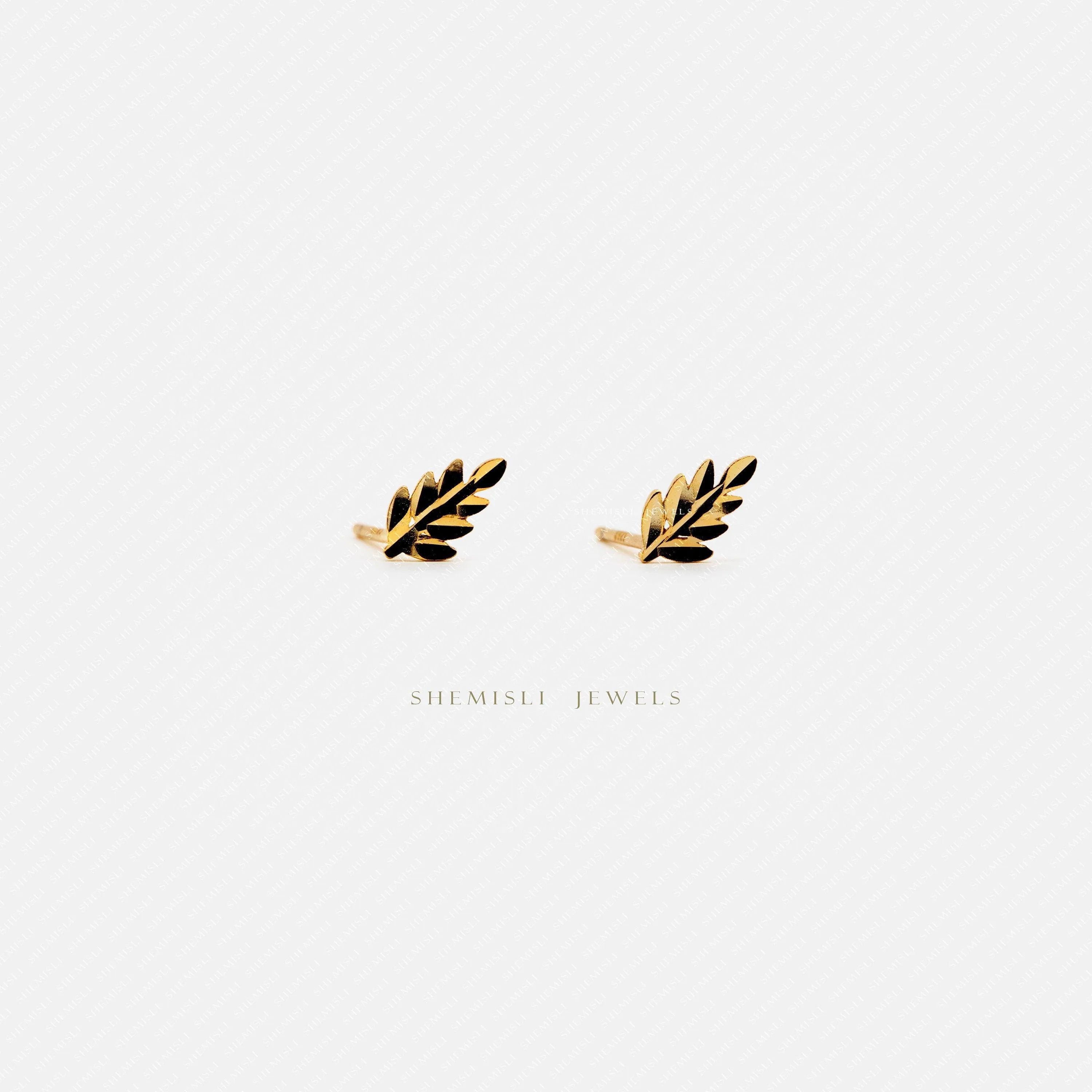 Tiny Fern Leaf Stud Earrings, Gold, Silver SHEMISLI SS373